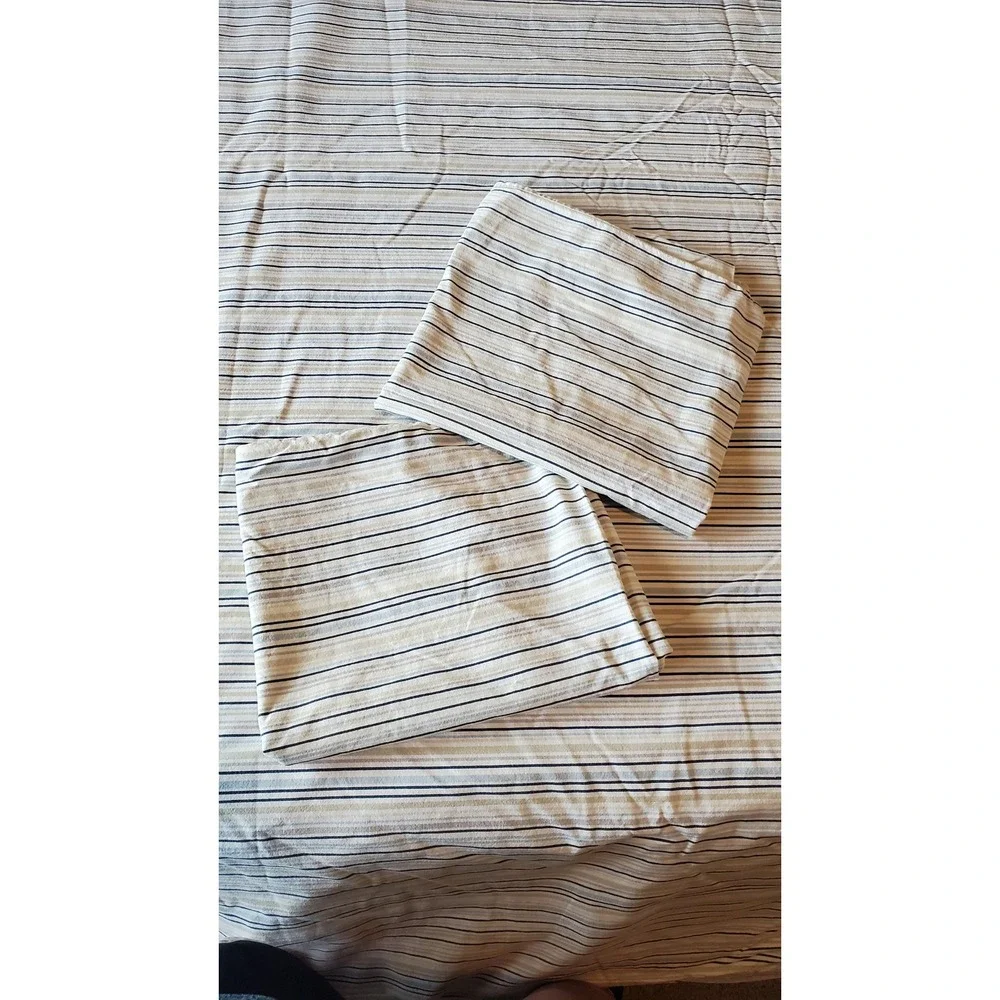 Ikea Striped Duvet Cover Set White Navy Tan Blue with 2 Pillowcases 80x92